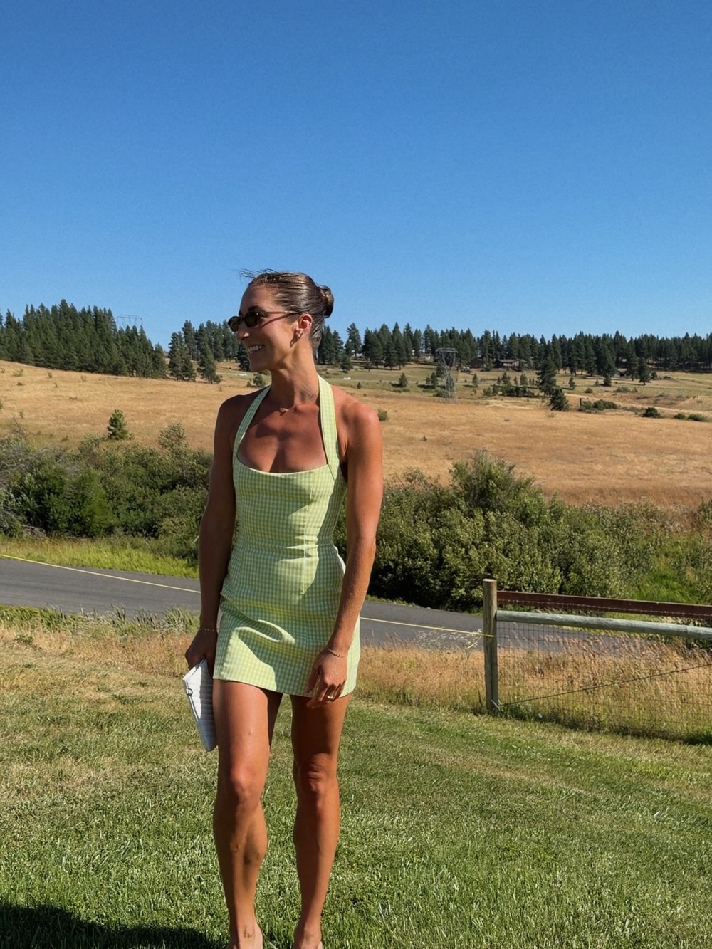 Zara Halter Mini Dress in Light Green Gingham